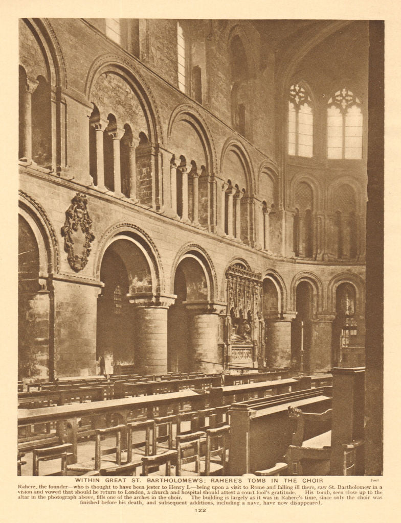 Within Great St. Bartholomew's . Rahere's tomb in the choir 1926 old print